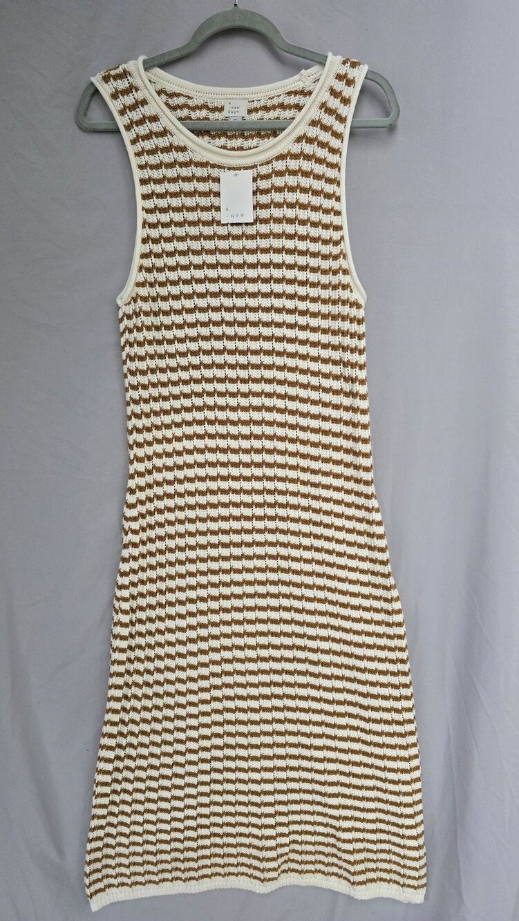 A New Day Dress Womens XL Brown Stripe Scoop Neck Tank Sweater Knit Knee Length